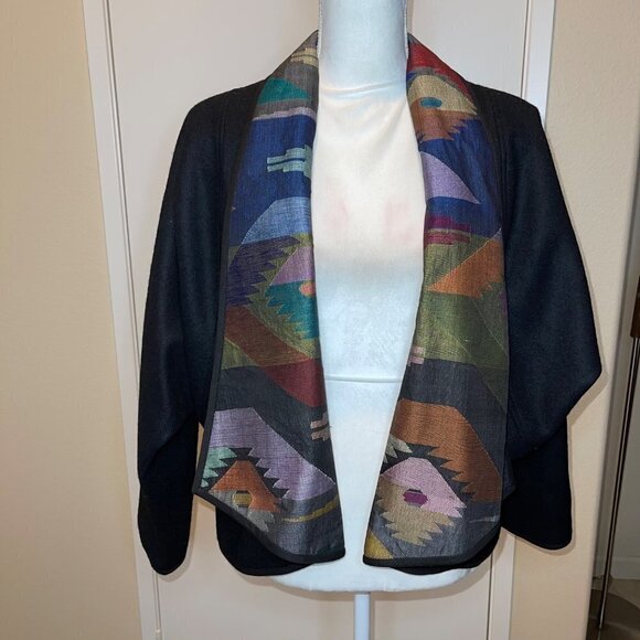 Vintage Womens Jacket Size Medium Open Front Art To Wear Statement Collar Lined - Picture 13 of 15